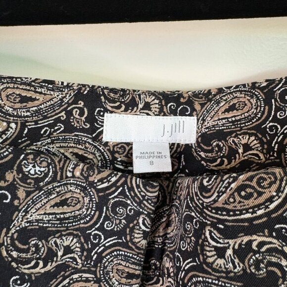 J.Jill Women's Cotton Stretch Tan & Black Paisley Pants Size 8 - Picture 2 of 12